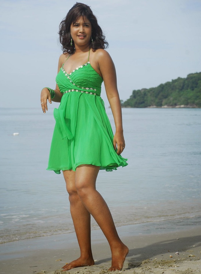 Soumya Bollapragada at beach in green mini skirt