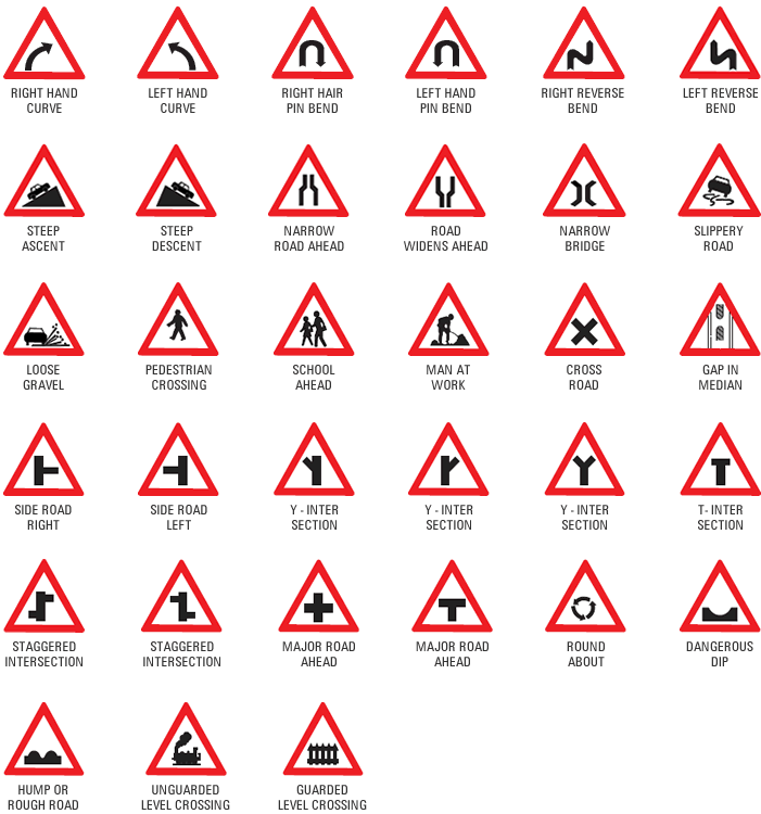 road traffic cautionary signs